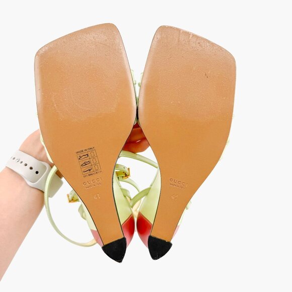 Gucci Crystal Tiger Wedge Sandals EU 41 US 11 Pastel Green Patent Embellished - Picture 10 of 12